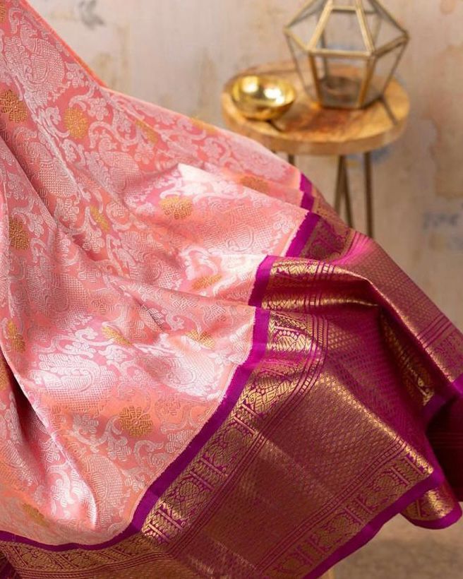 Gleaming Pink Soft Banarasi Silk Saree With Improbable Blouse Piece