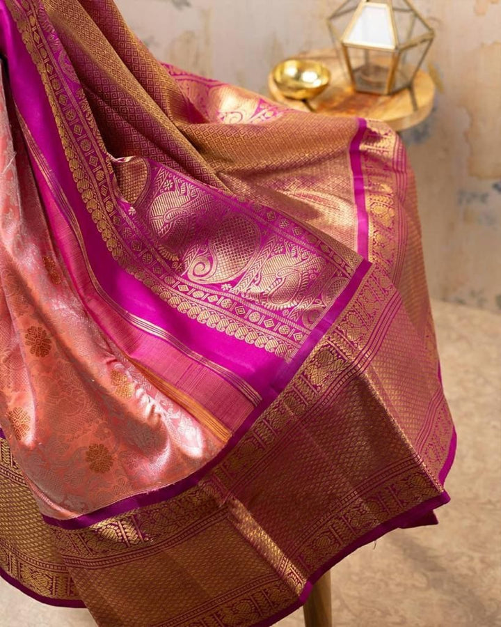 Gleaming Pink Soft Banarasi Silk Saree With Improbable Blouse Piece