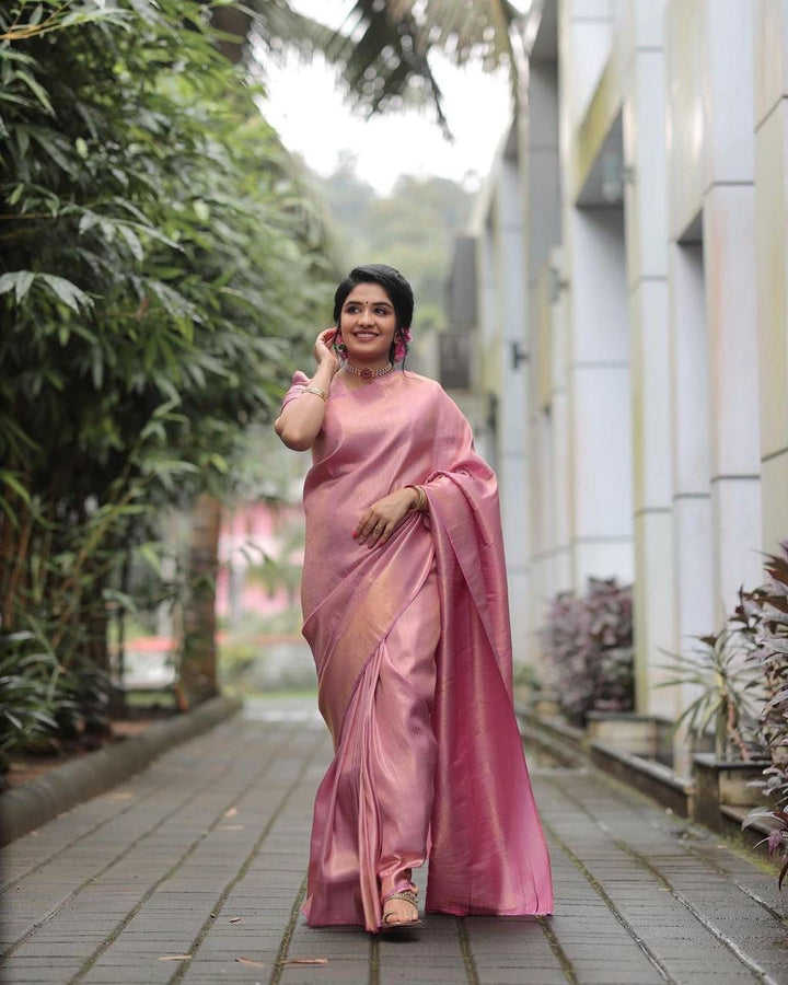 Evocative Pink Soft Silk Saree With Forbearance Blouse Piece