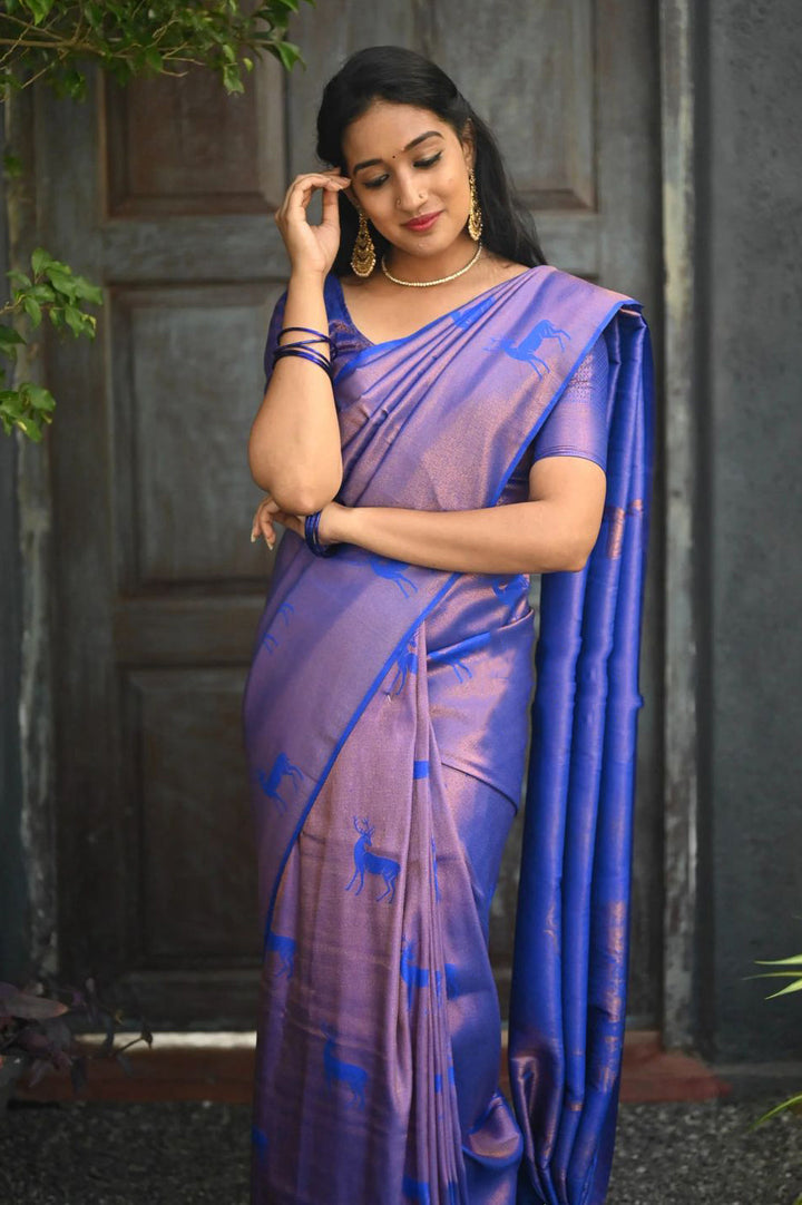 Efflorescence Royal Blue  Soft Silk Saree With Nemesis Blouse Piece