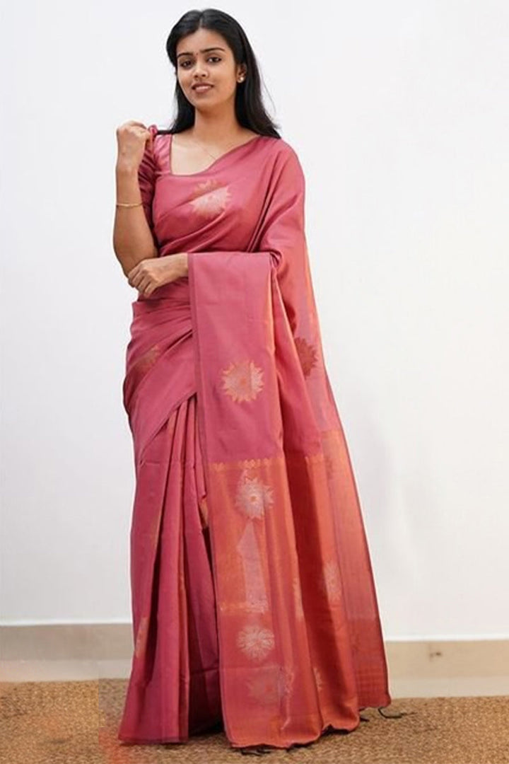 Artistic Pink Soft Silk Saree With Splendiferous  Blouse Piece