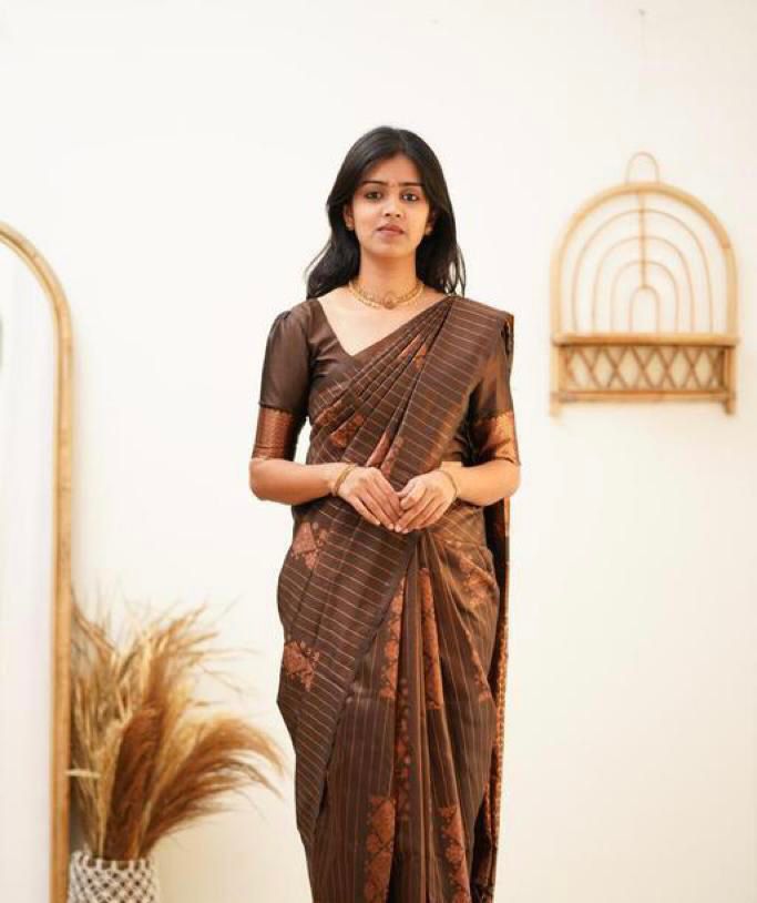 Marvellous Brown Soft Silk Saree With Elegant Blouse Piece