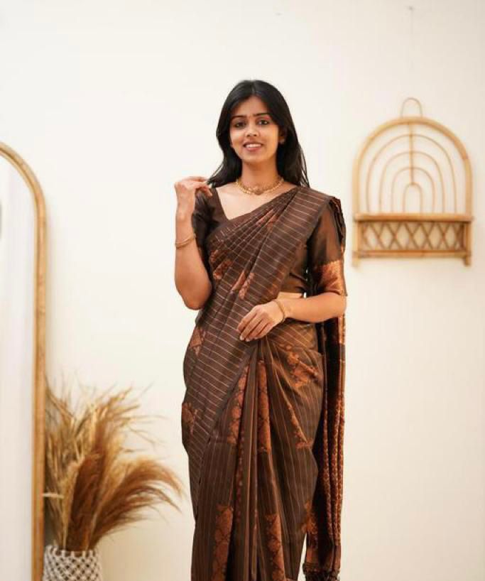 Marvellous Brown Soft Silk Saree With Elegant Blouse Piece