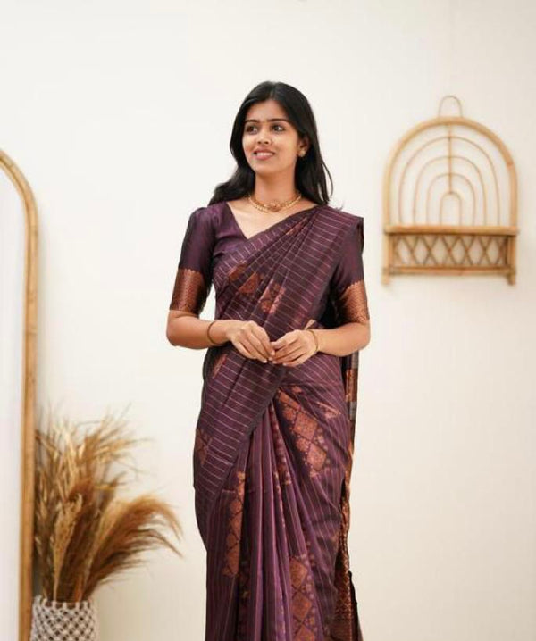 Gorgeous Purple Soft Silk Saree With Stylish Blouse Piece