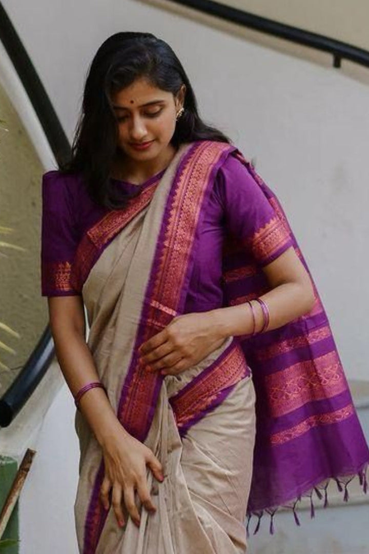 Admirable Beige Soft Silk Saree With Whimsical Blouse Piece