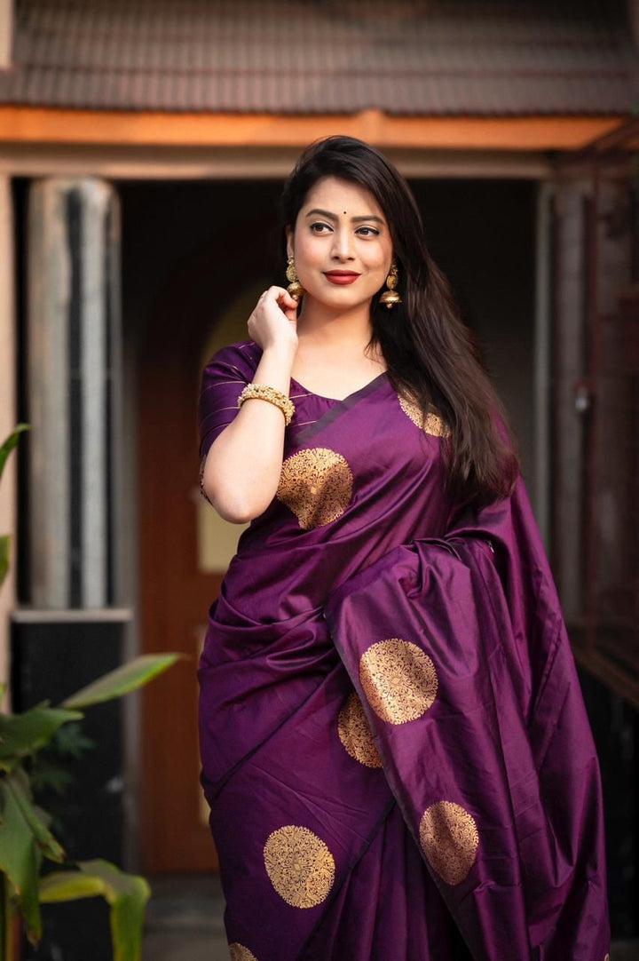 Fairytale Purple Soft Silk Saree With Comely Blouse Piece