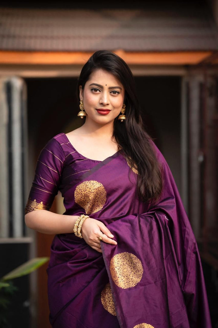 Fairytale Purple Soft Silk Saree With Comely Blouse Piece