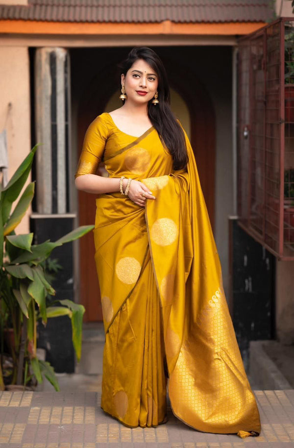 Ebullience Yellow Soft Silk Saree With Ratatouille Blouse Piece