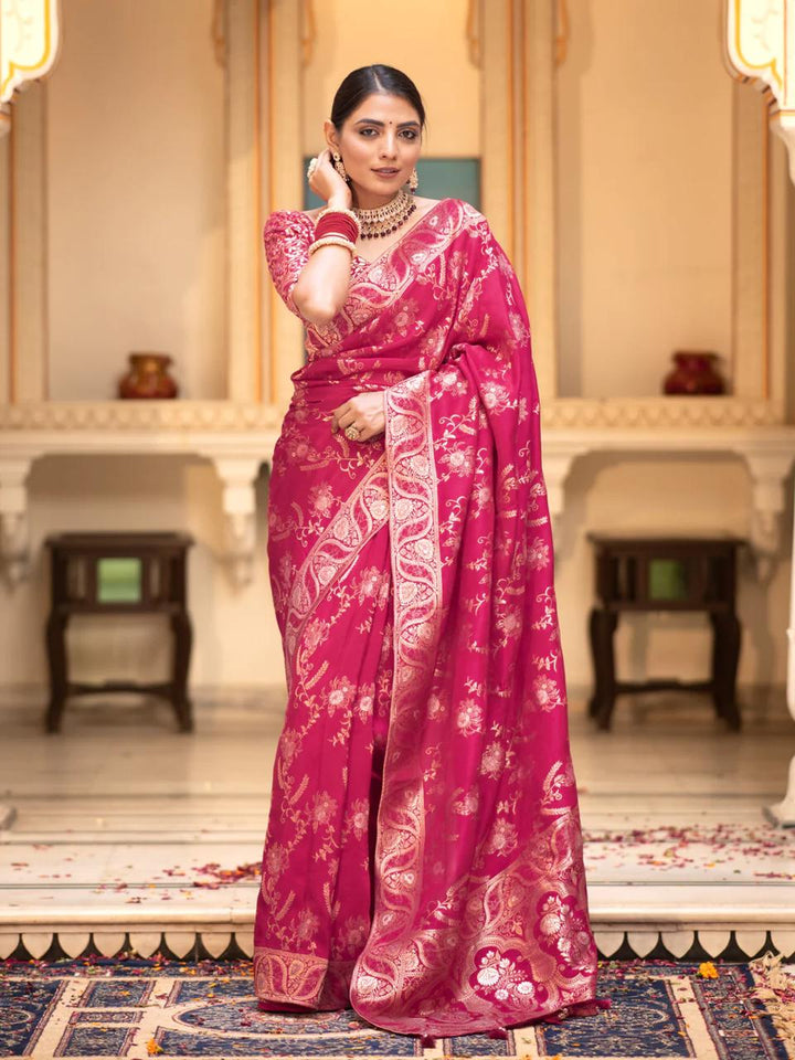 Chatoyant Dark Pink Soft Silk Saree With Chatoyant Blouse Piece