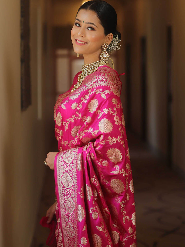 Fairytale Dark Pink Soft Silk Saree With Comely Blouse Piece