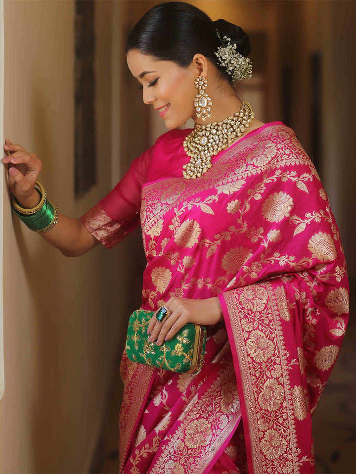 Fairytale Dark Pink Soft Silk Saree With Comely Blouse Piece