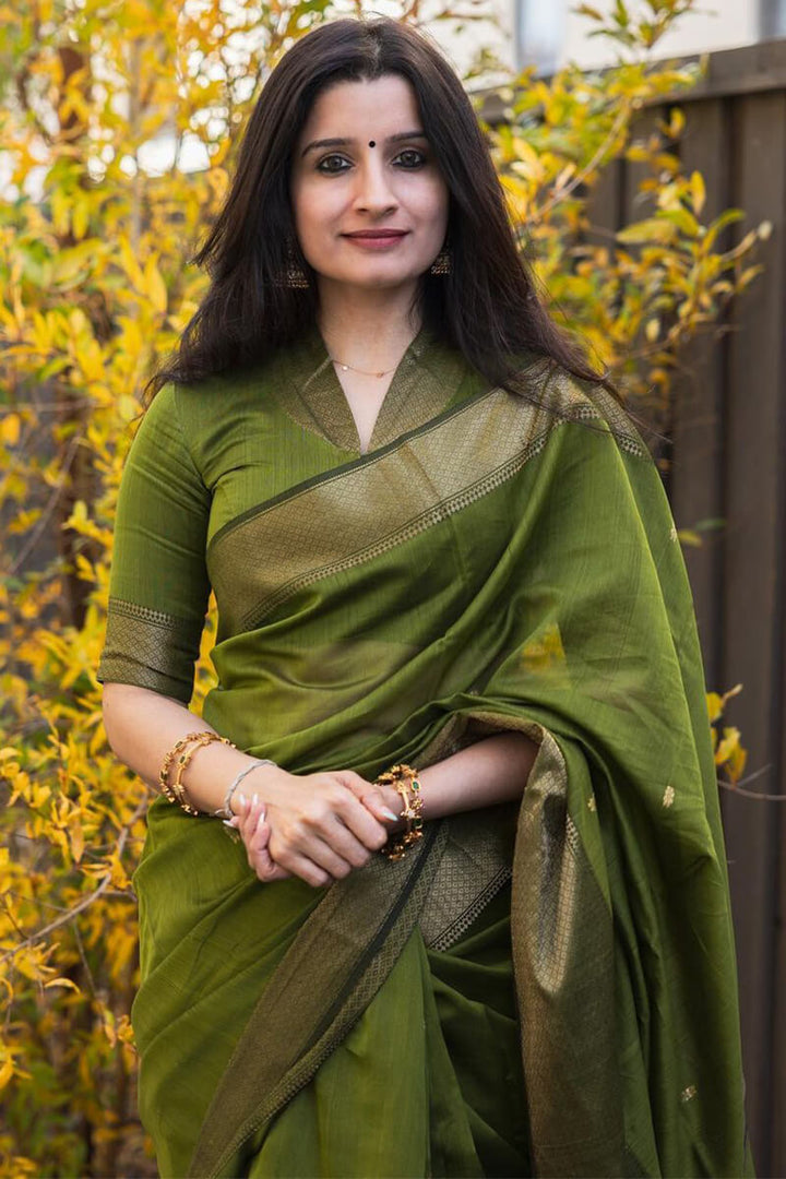 Lissome Green Cotton Silk Saree With Ratatouille Blouse Piece