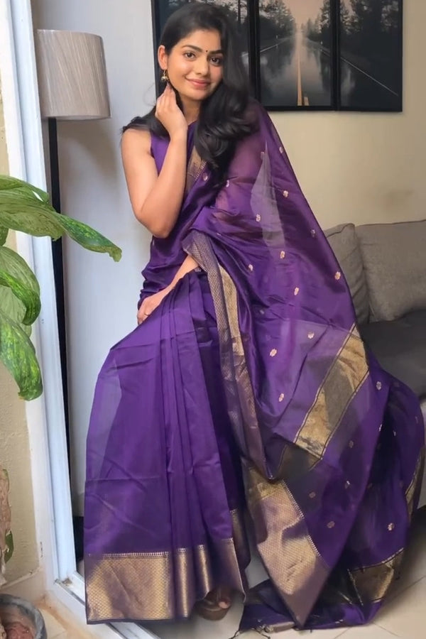 Groovy Purple Cotton Silk Saree With Adoring Blouse Piece