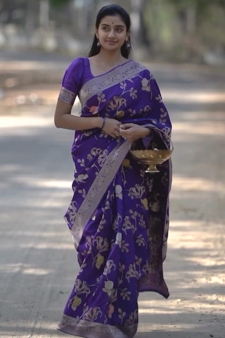 Angelic Purple Soft Silk Saree With Devastating Blouse Piece