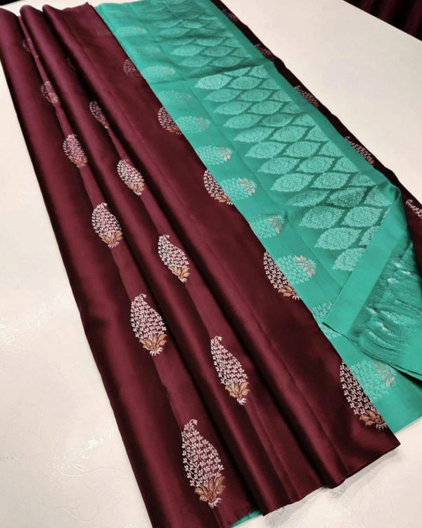 Flaunt Maroon Soft Silk Saree With Glamorous Blouse Piece