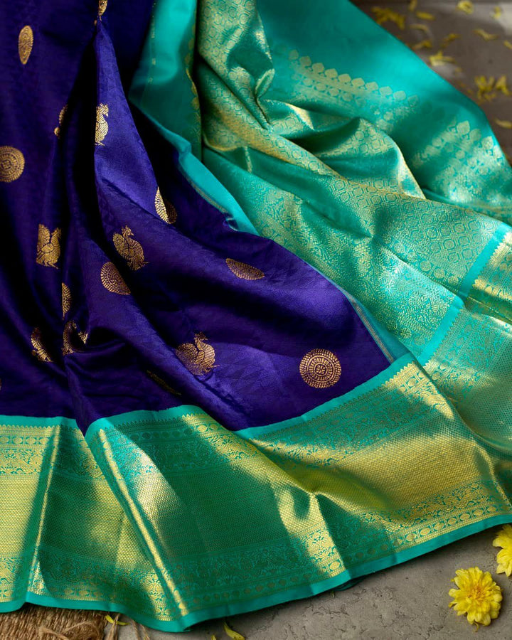 Opulent Blue Soft Banarasi Silk Saree With Ethnic Blouse Piece