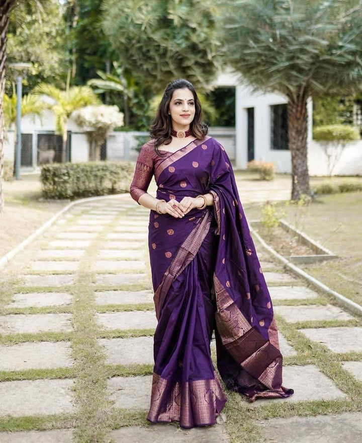 Adorable Purple Soft Silk Saree With Divine Blouse Piece