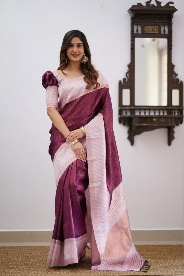 Entrancing Wine Soft Silk Saree With Stunner Blouse Piece