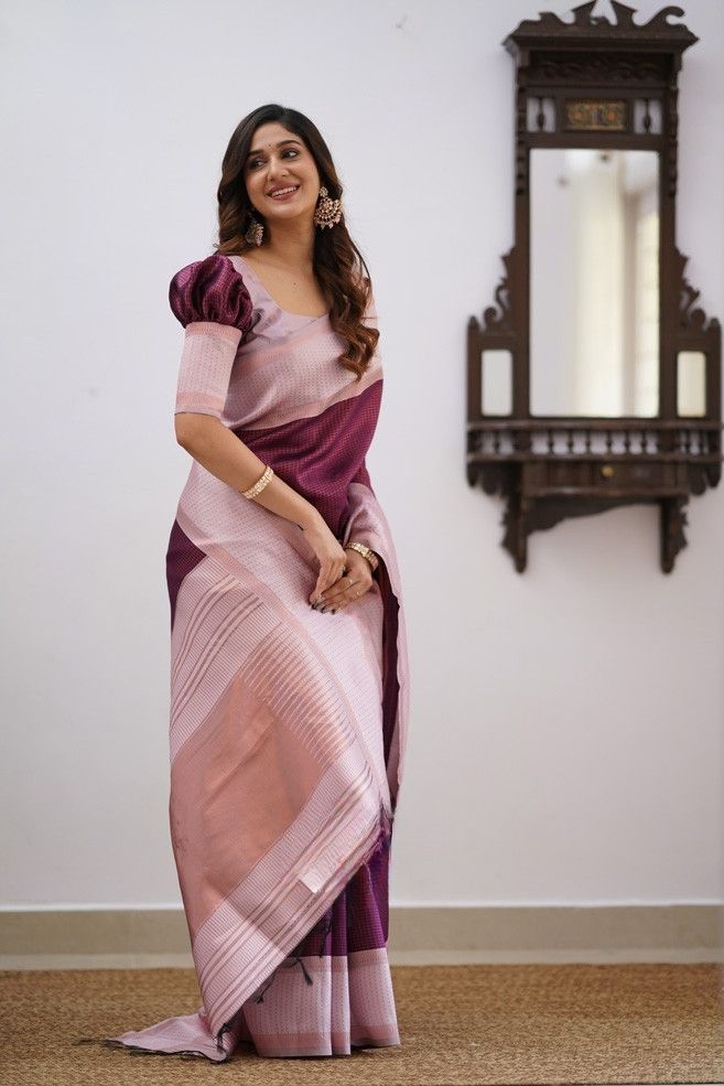 Entrancing Wine Soft Silk Saree With Stunner Blouse Piece