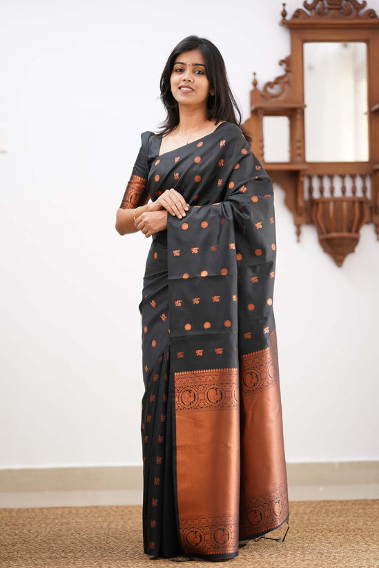 Jazzy Black Soft Silk Saree With Designer Blouse Piece