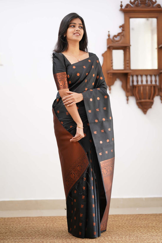 Jazzy Black Soft Silk Saree With Designer Blouse Piece