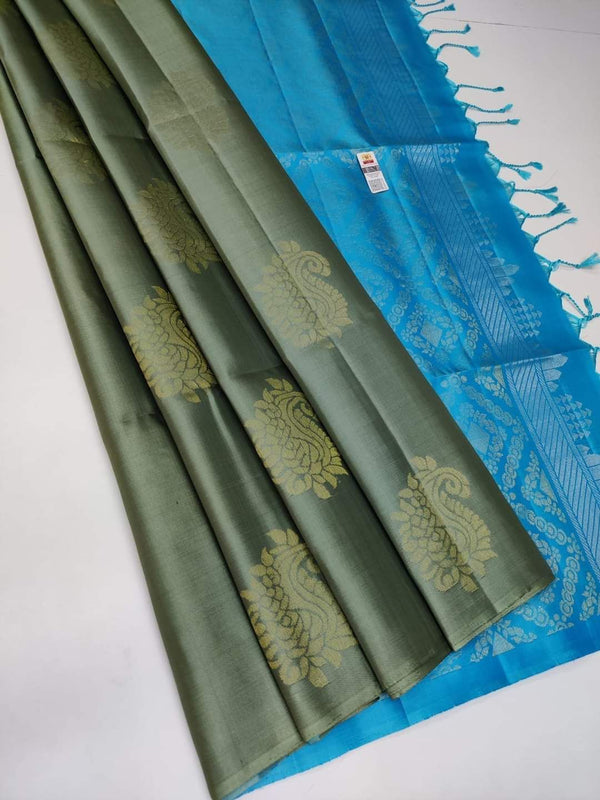 Flattering Pista Soft Silk Saree With Stylish Blouse Piece