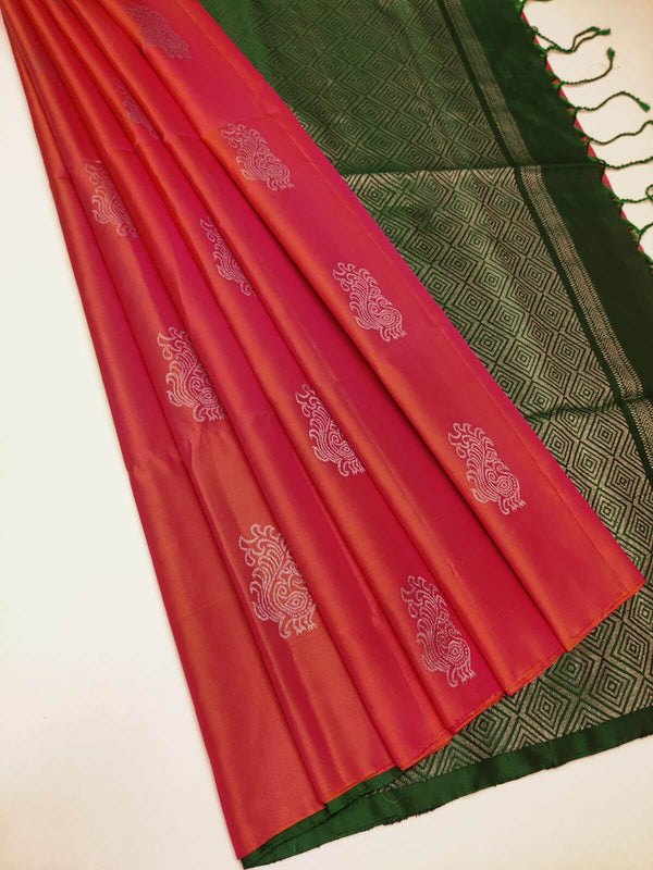 Smashing Pink Soft Silk Saree With Elaborate Blouse Pieced