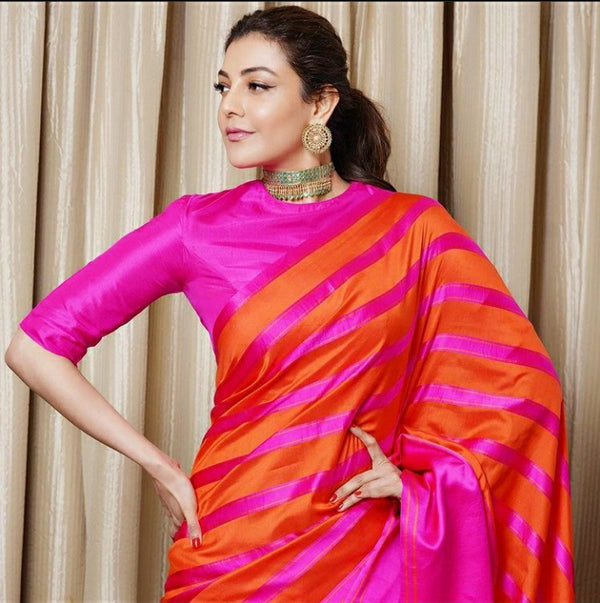 Kajol Pink Designer Banarasi Silk With Digital Printed Saree With Amazing Blouse Piece