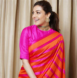 Kajol Pink Designer Banarasi Silk With Digital Printed Saree With Amazing Blouse Piece