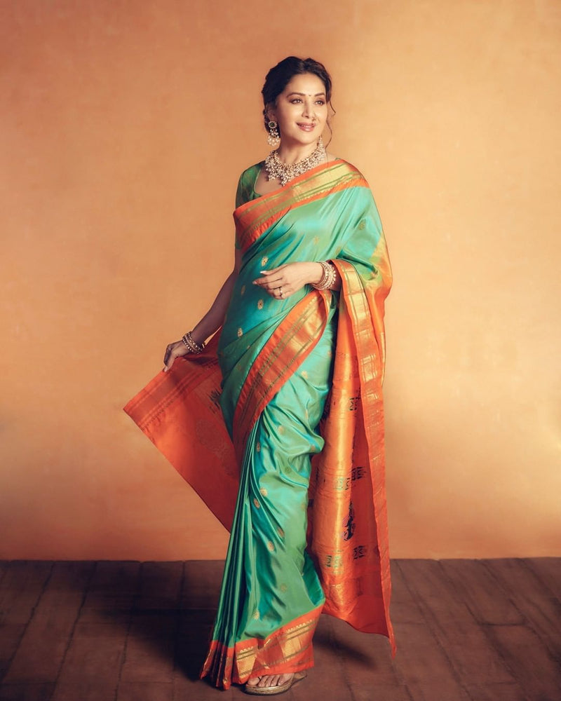 Madhuri Dixit Designer Silk Saree With Amazing Blouse Piece