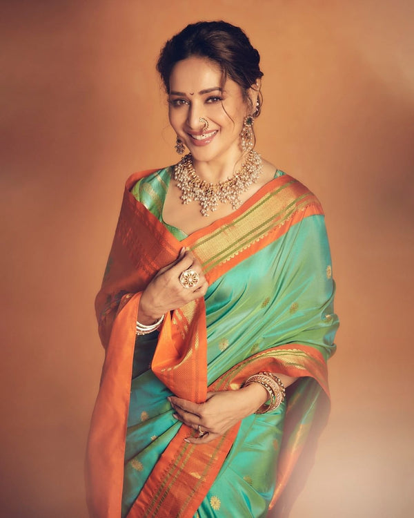 Madhuri Dixit Designer Silk Saree With Amazing Blouse Piece