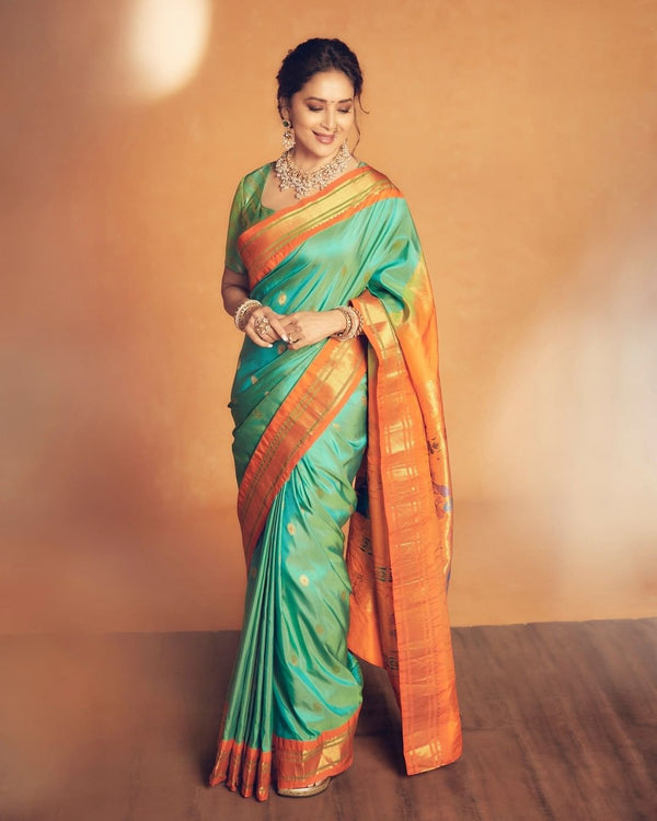 Madhuri Dixit Designer Silk Saree With Amazing Blouse Piece