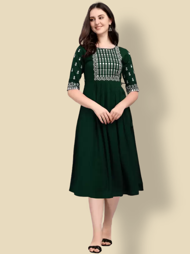 green casual wear dress