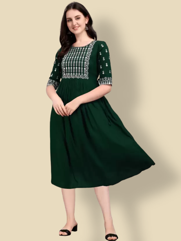 green embroidery work dress