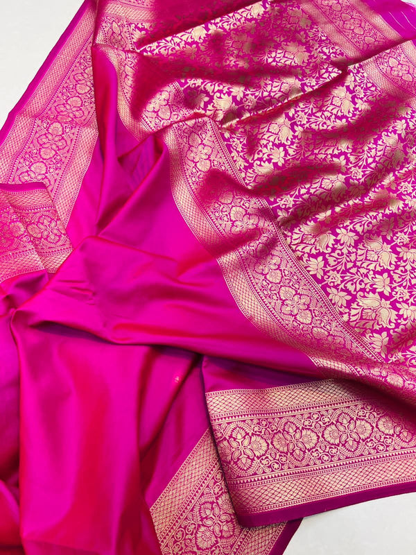 Flaunt Dark Pink Soft Banarasi Silk Saree With Intricate Blouse Piece