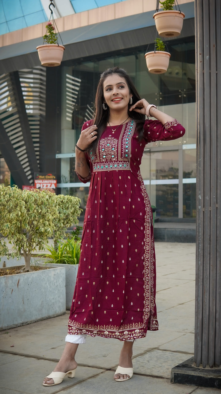 purple embroidery work dress