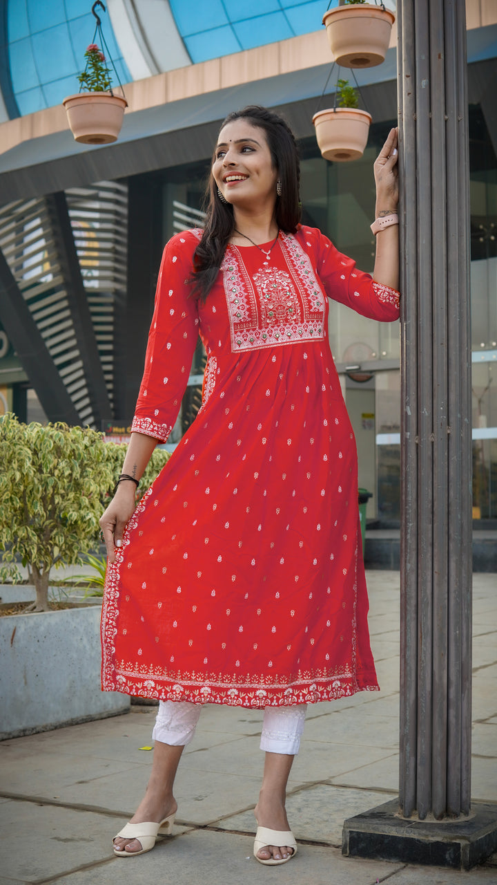 red cotton designer kurti