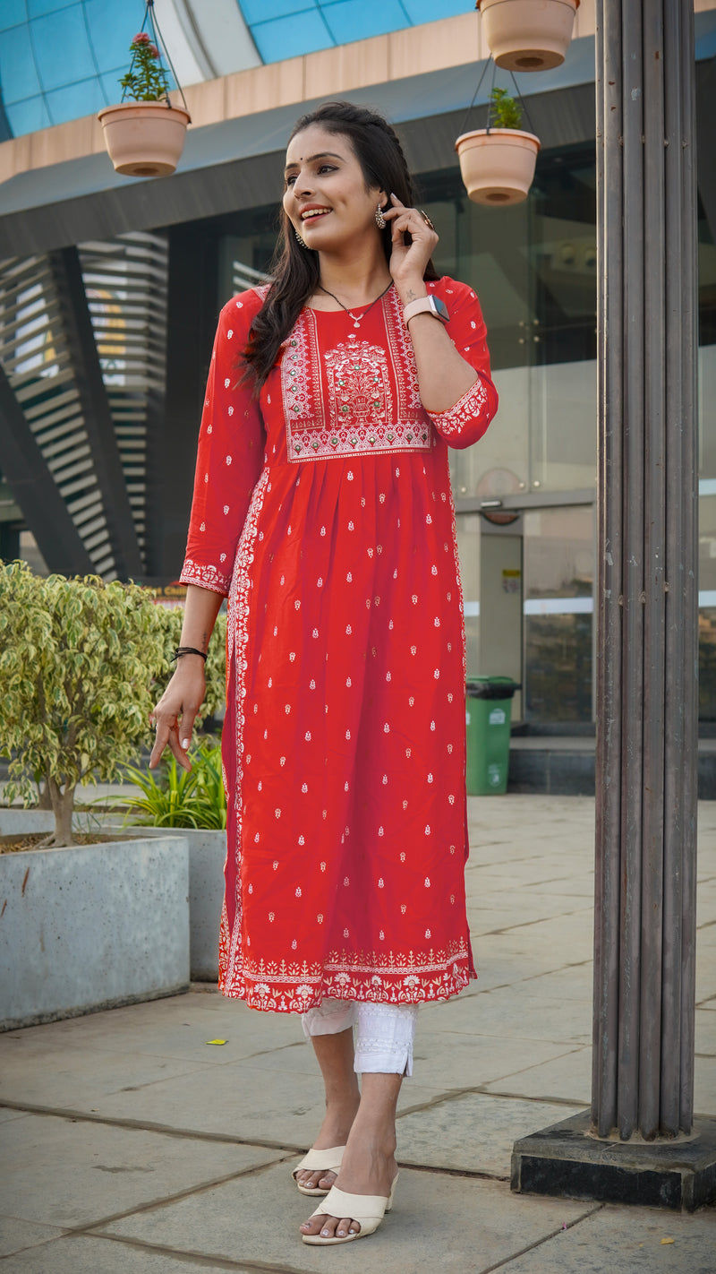 red designer cotton kurti