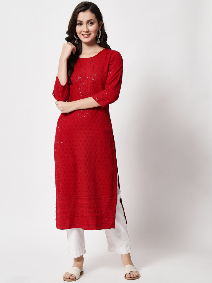 Red Rayon Designer kurti