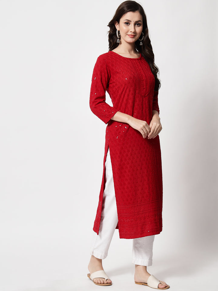 red designer kurti