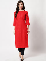 red rayon designer casual wear kurti