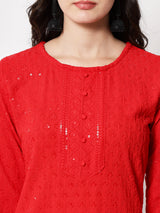 red designer rayon casual wear kurti