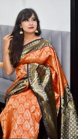 Orange Silk With Jacquard Work Saree With Amazing Blouse Piece