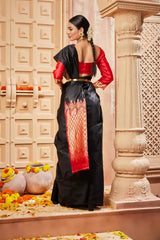 Black Silk With Jacquard Work Saree With Attractive Blouse Piece