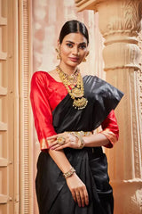 Black Silk With Jacquard Work Saree With Attractive Blouse Piece