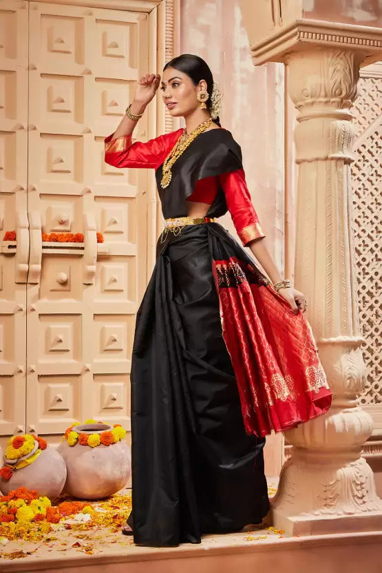 Black Silk With Jacquard Work Saree With Attractive Blouse Piece