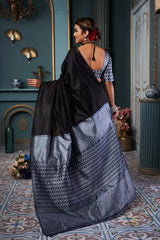 Black Designer Silk With Jacquard Work Saree With Attractive Blouse Piece