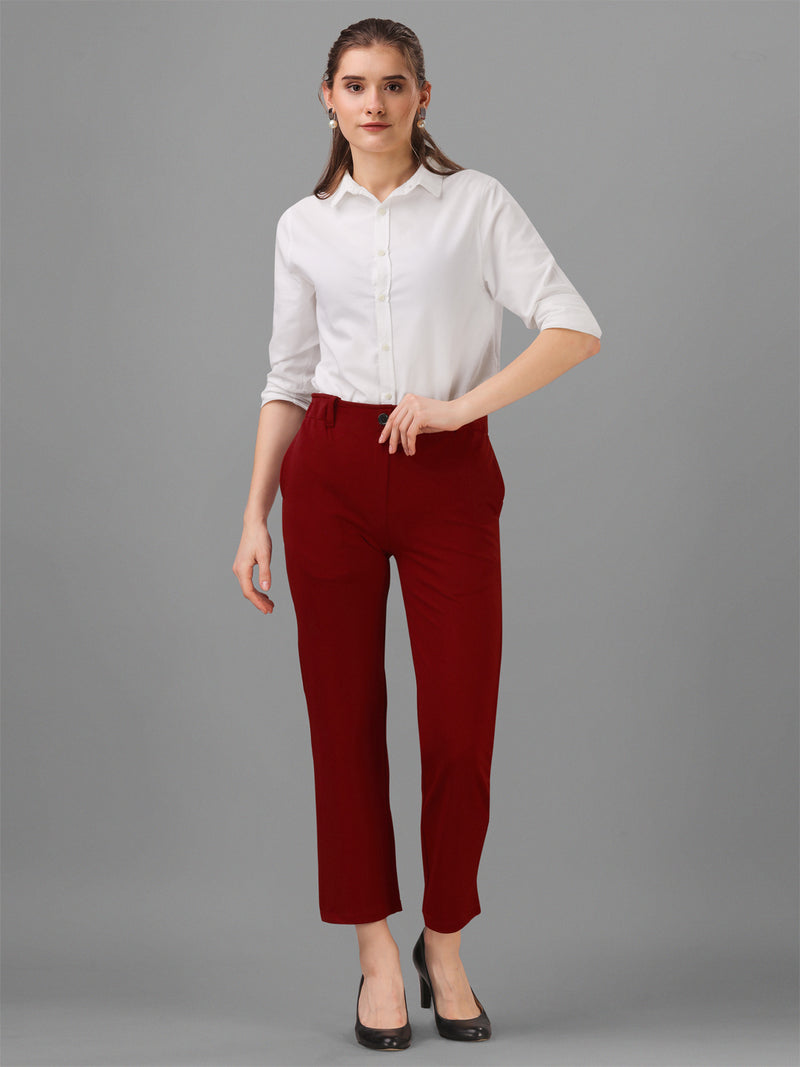 maroon cotton lycra jeans with pocket