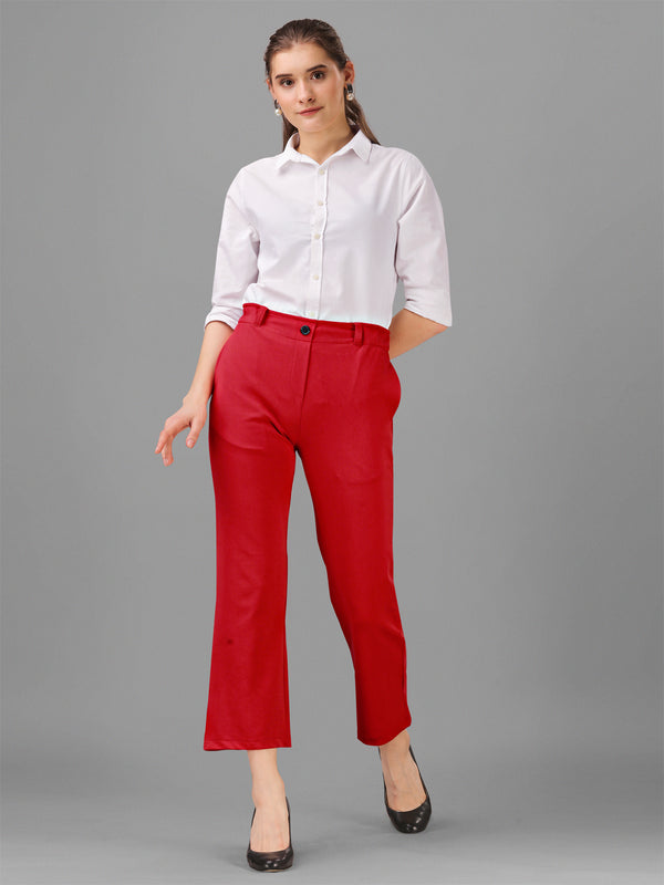 Red Cotton Lycra Jeans With Pocket