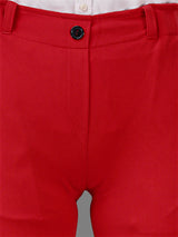 Red Cotton Lycra Jeans With Pocket